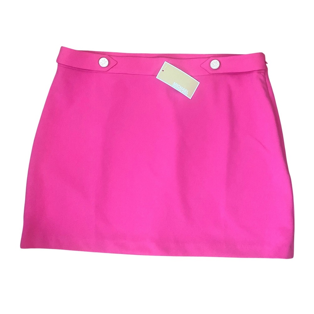 NWT Michael Michael Kors Electric Pink Mini Skirt MK Logo Buttons XL
